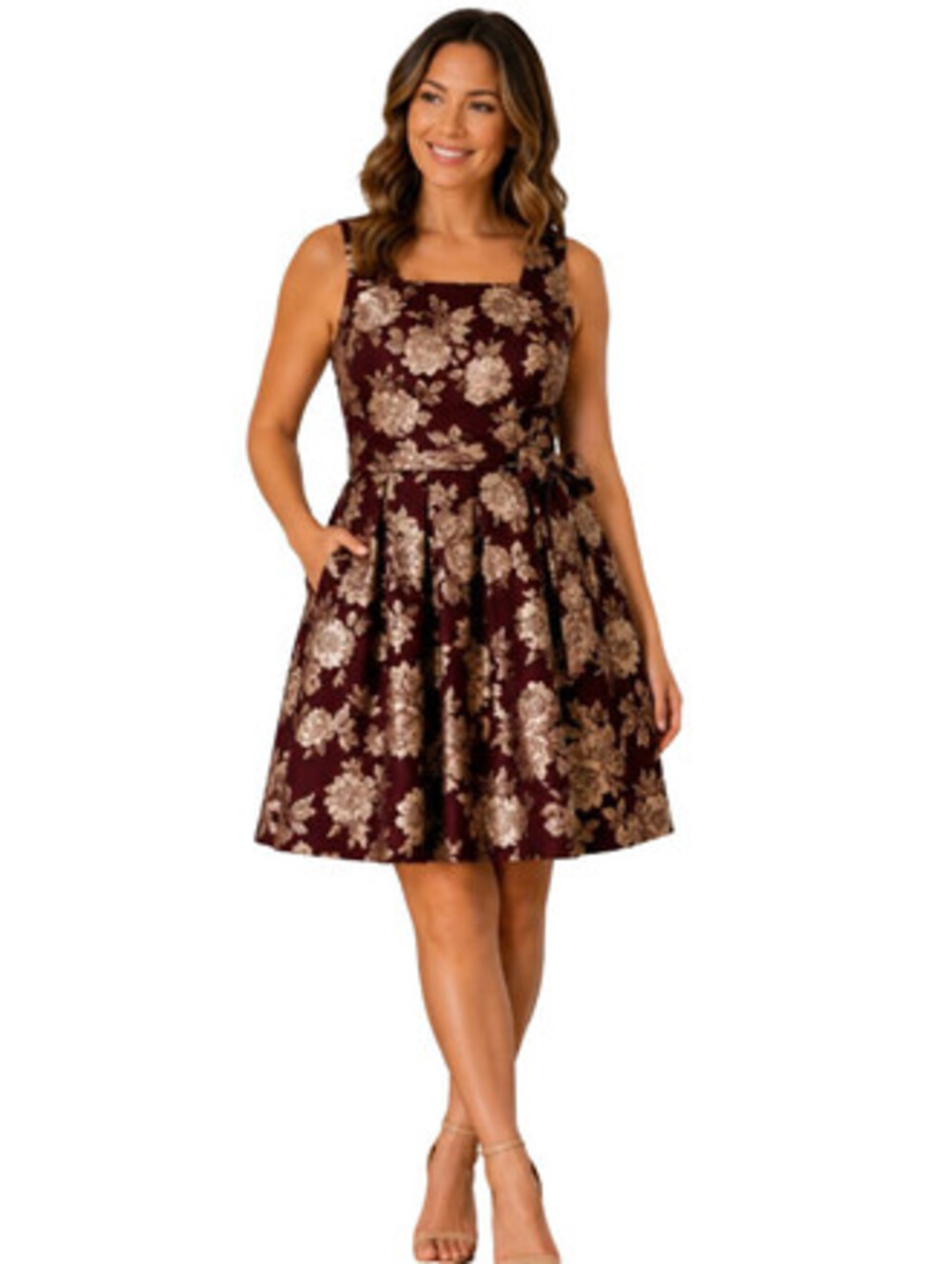 Jessica Howard 14P Wine Metallic Floral Jacquard Fit & Flare Dress NWT Petit